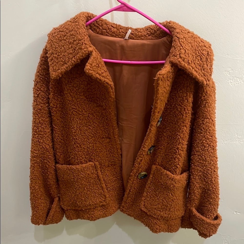 Free People Brown Teddy Jacket Plush Oversized Design